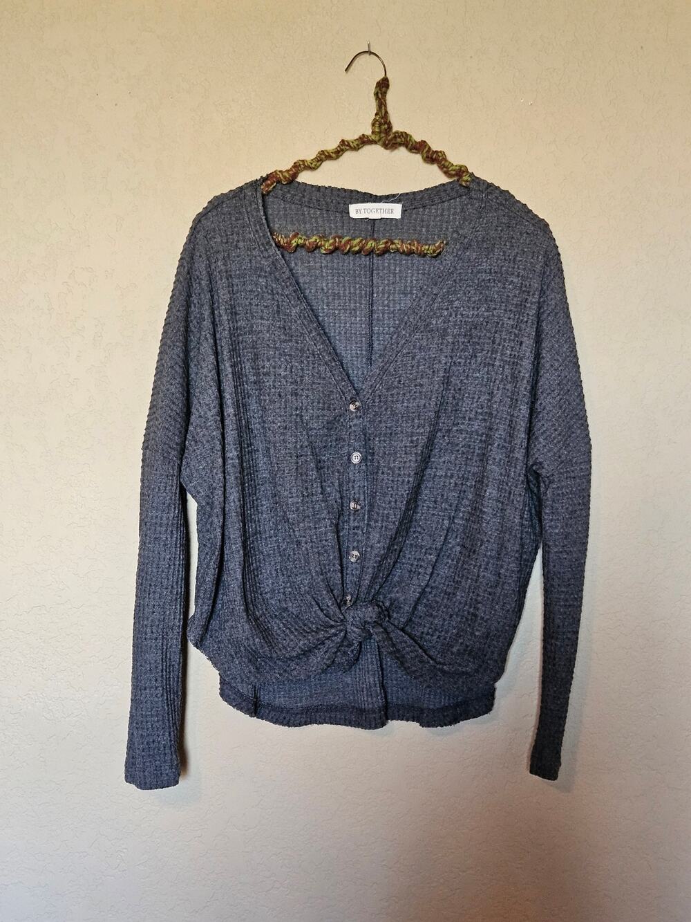 By Together Women's Gray Tie Front Cardigan Sweater S/CH